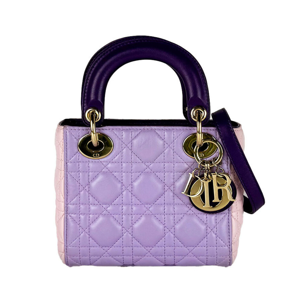 Christian Dior Lady Mini Lambskin Handbag/Shoulder Bag, Purple/Pink, Women's ...